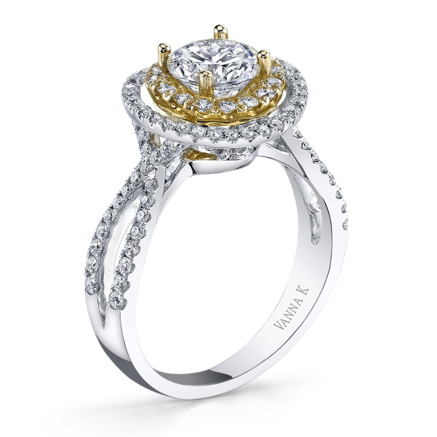 18K TWO TONE HALO DIAMOND ENGAGEMENT RING