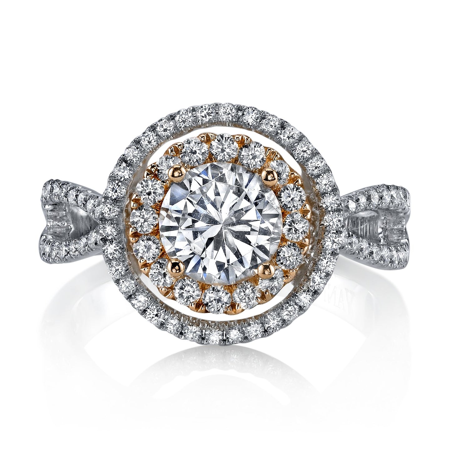 18K TWO TONE HALO DIAMOND ENGAGEMENT RING