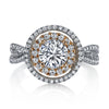 18K TWO TONE HALO DIAMOND ENGAGEMENT RING