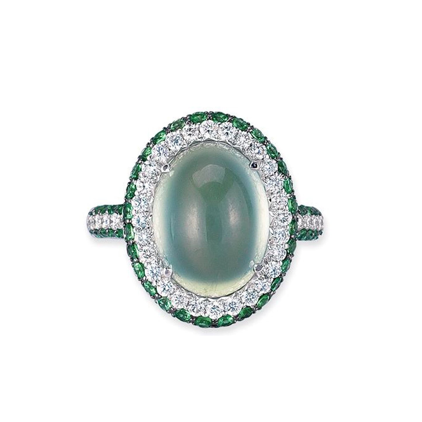 18K WHITE GOLD RING WITH DIAMONDS TSAVORITE