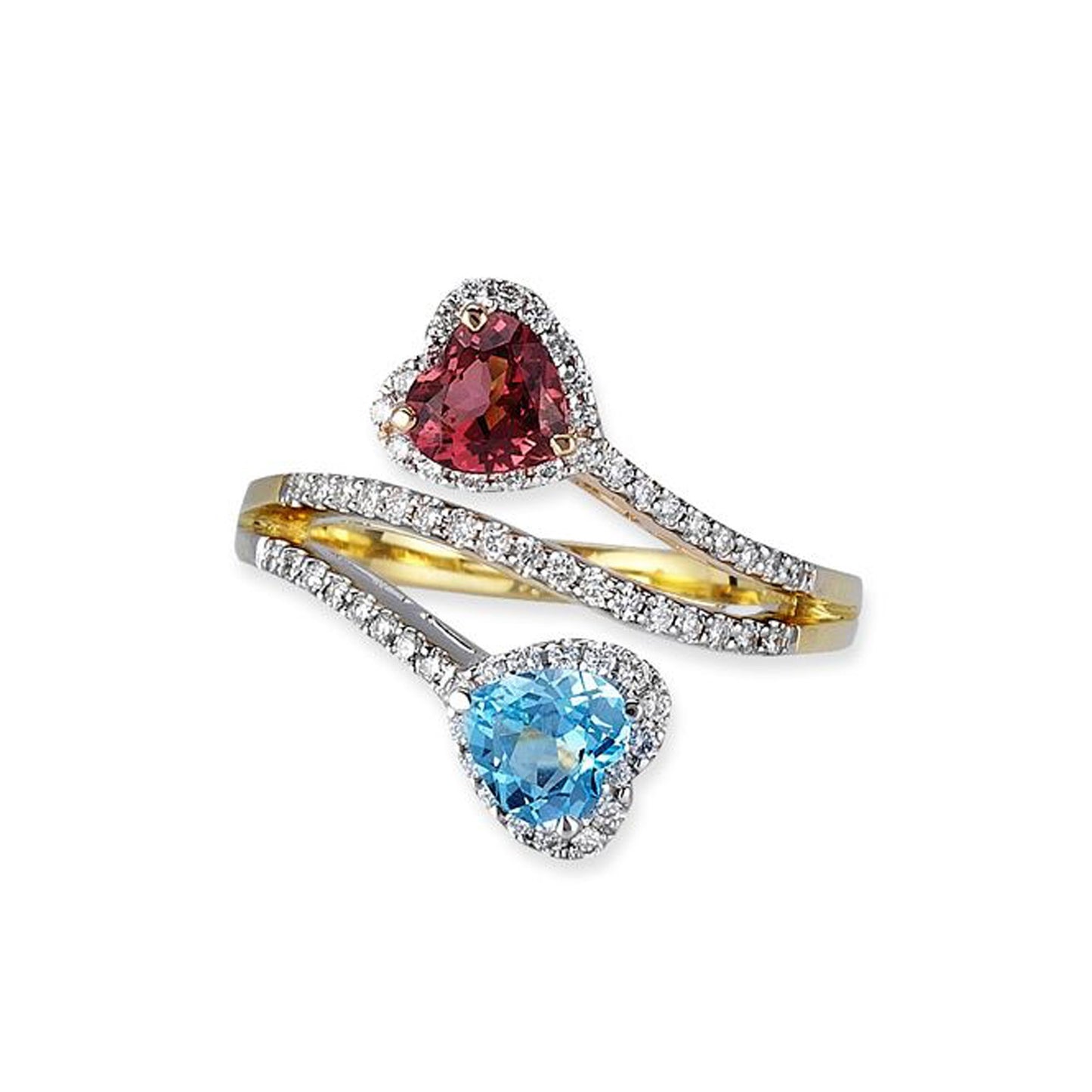 18K TRI COLOR GOLD BIRTHSTONE RING WITH DIAMONDS AND COLORED STONES