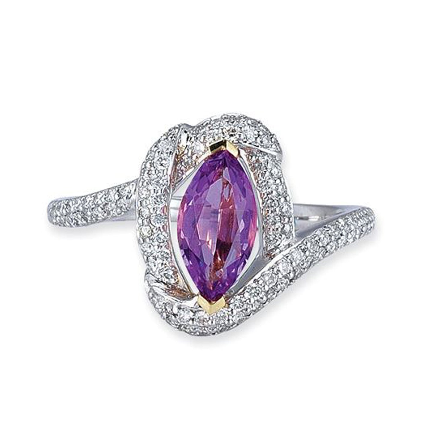 18K WHITE GOLD RING WITH DIAMONDS AND AMETHYST