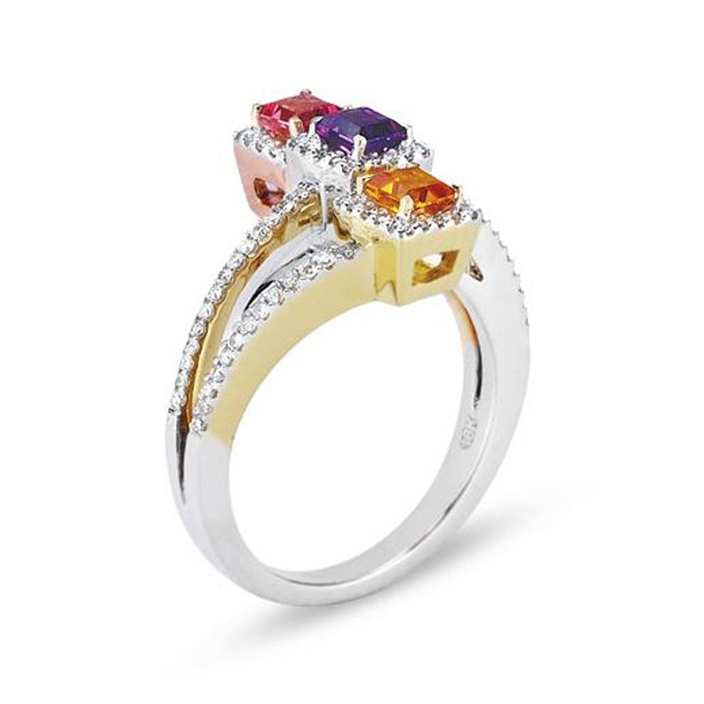 18K TWO TONE BIRTHSTONE RING WITH DIAMONDS AND COLORED STONES