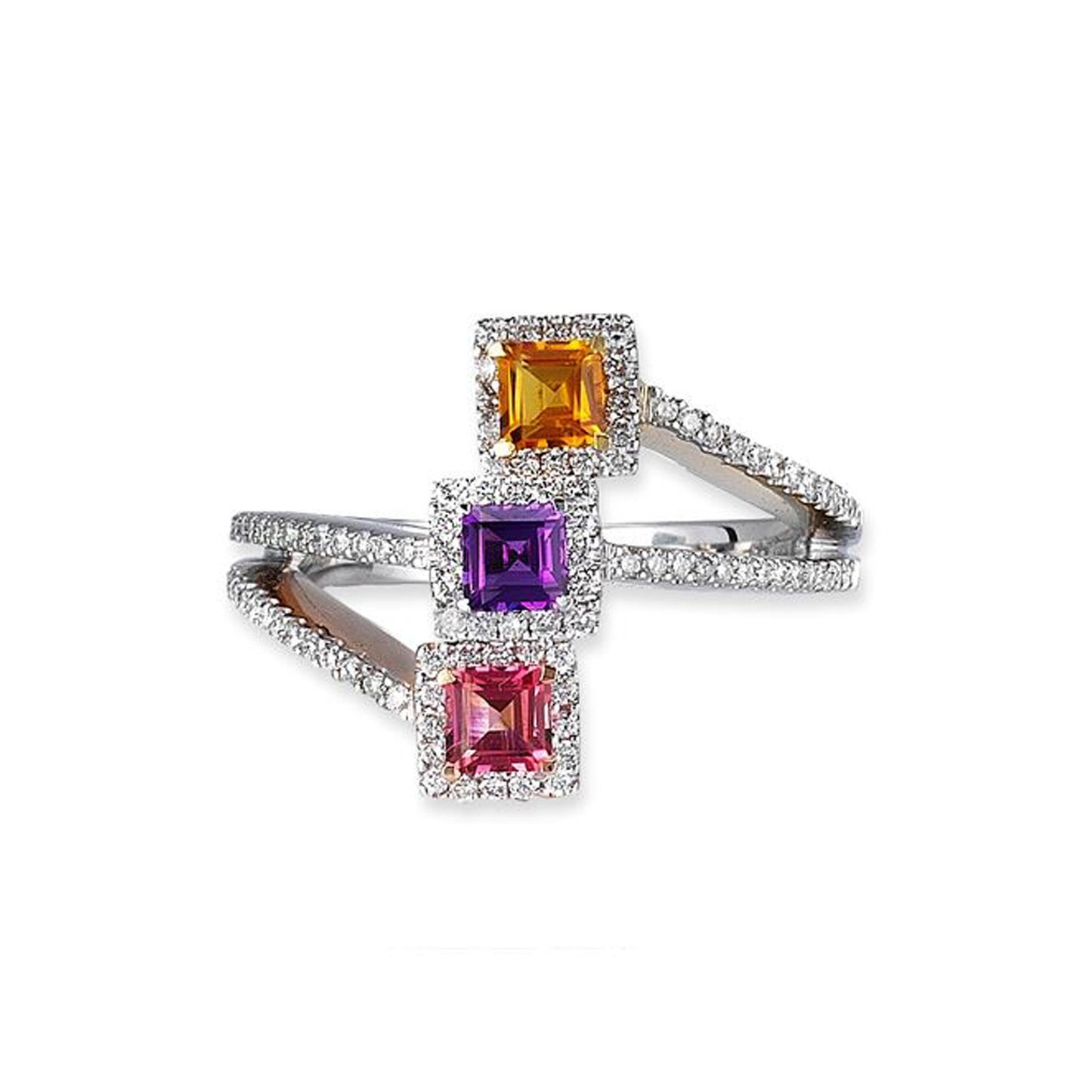 18K TWO TONE BIRTHSTONE RING WITH DIAMONDS AND COLORED STONES