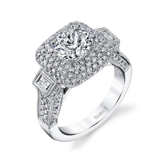 18K WHITE GOLD HALO DIAMOND ENGAGEMENT RING