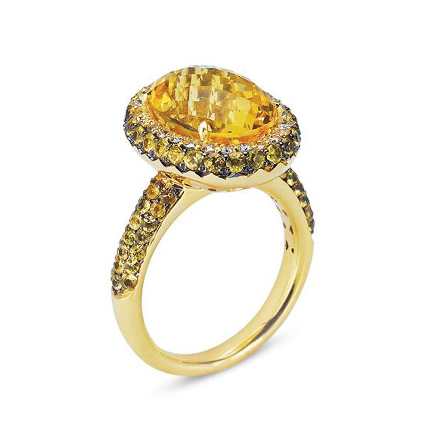 18K YELLOW GOLD RING WITH DIAMONDS SAPPHIRES AND CITRINE