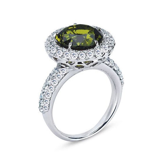 18K WHITE GOLD RING WITH DIAMONDS AND TOURMALINE