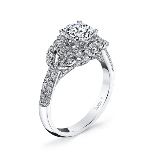 18K WHITE GOLD HALO DIAMOND ENGAGEMENT RING