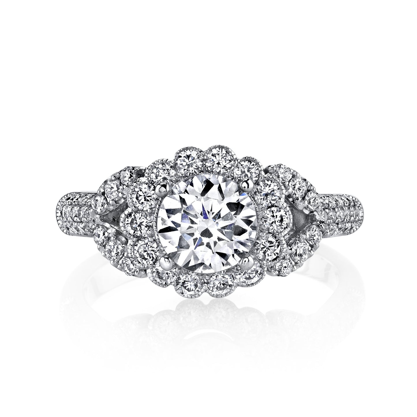 18K WHITE GOLD HALO DIAMOND ENGAGEMENT RING