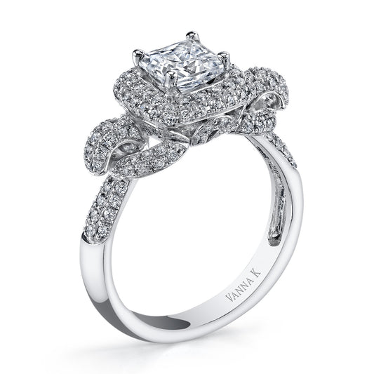 18K WHITE GOLD HALO DIAMOND ENGAGEMENT RING