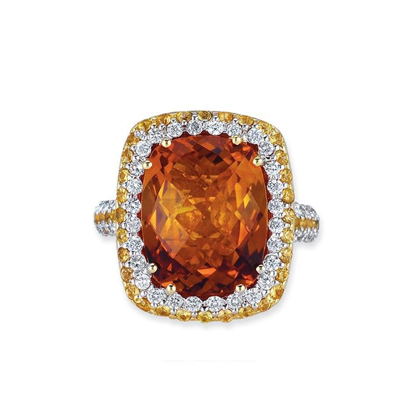 18K YELLOW GOLD RING WITH DIAMONDS SAPPHIRES AND CITRINE