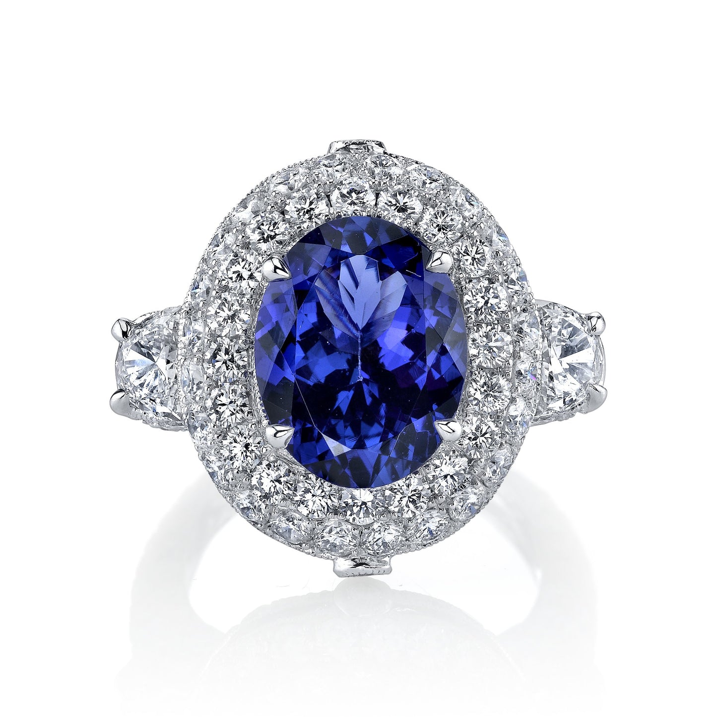 18K WHITE GOLD OVAL TANZANITE ENGAGEMENT RING