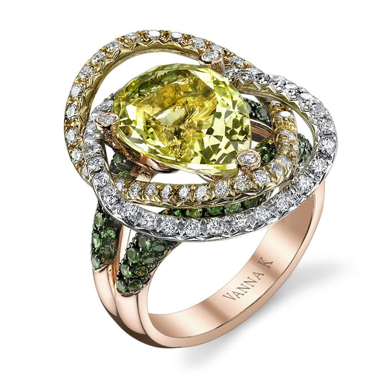 18K ROSE GOLD FASHION DIAMOND AND TSAVORITE RING