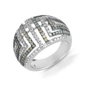 18K WHITE GOLD FASHION RING WITH WHITE AND BROWN DIAMONDS