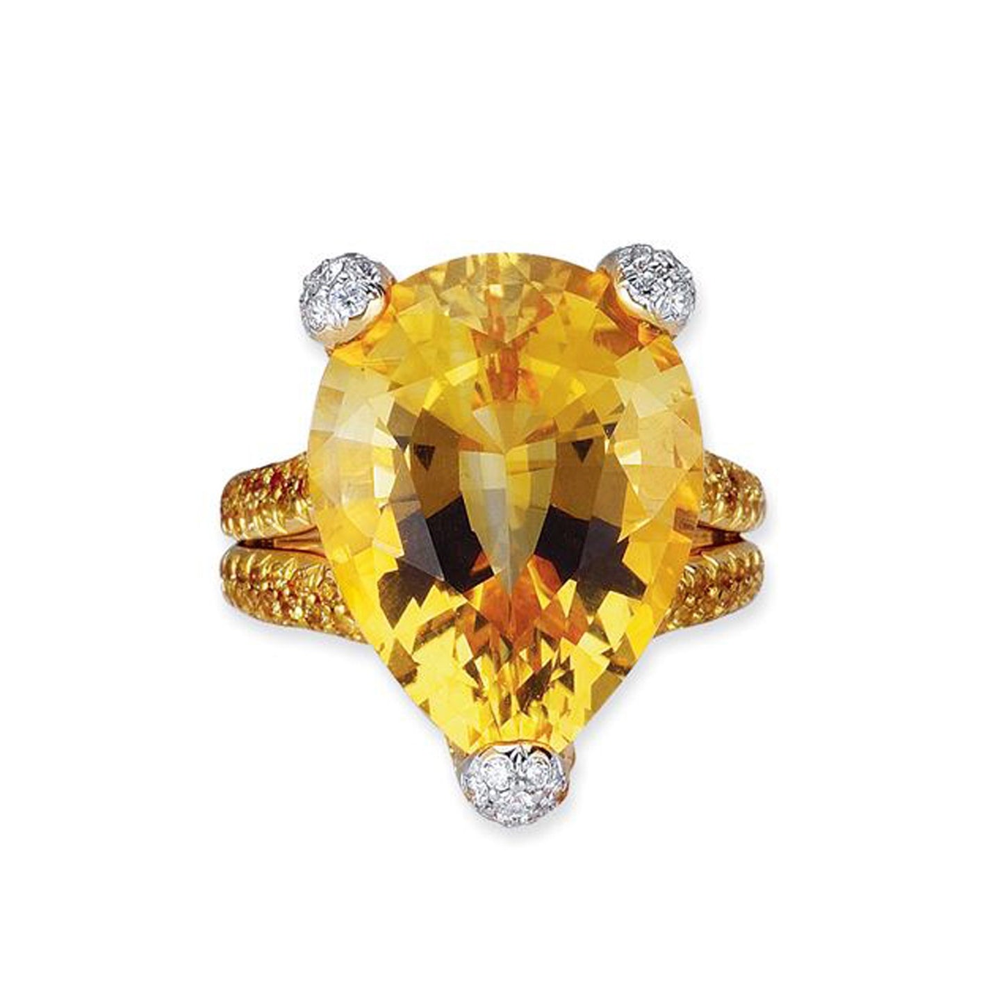 18K YELLOW GOLD RING WITH DIAMONDS SAPPHIRES AND CITRINE