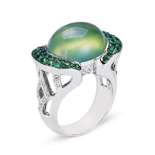 18K WHITE GOLD RING WITH DIAMONDS AND TSAVORITE