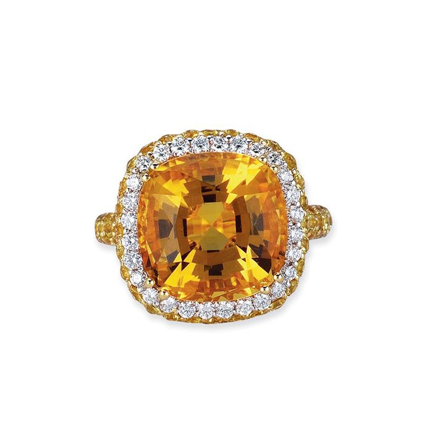 18K YELLOW GOLD RING WITH DIAMONDS SAPPHIRES AND CITRINE