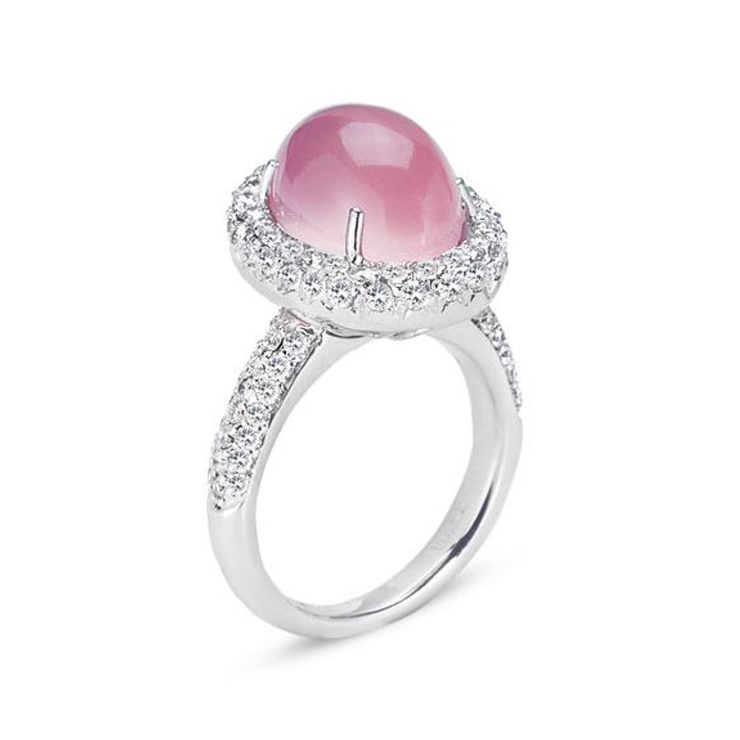 18K WHITE GOLD RING WITH DIAMONDS AND ROSE QUARTZ