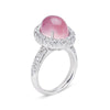 18K WHITE GOLD RING WITH DIAMONDS AND ROSE QUARTZ