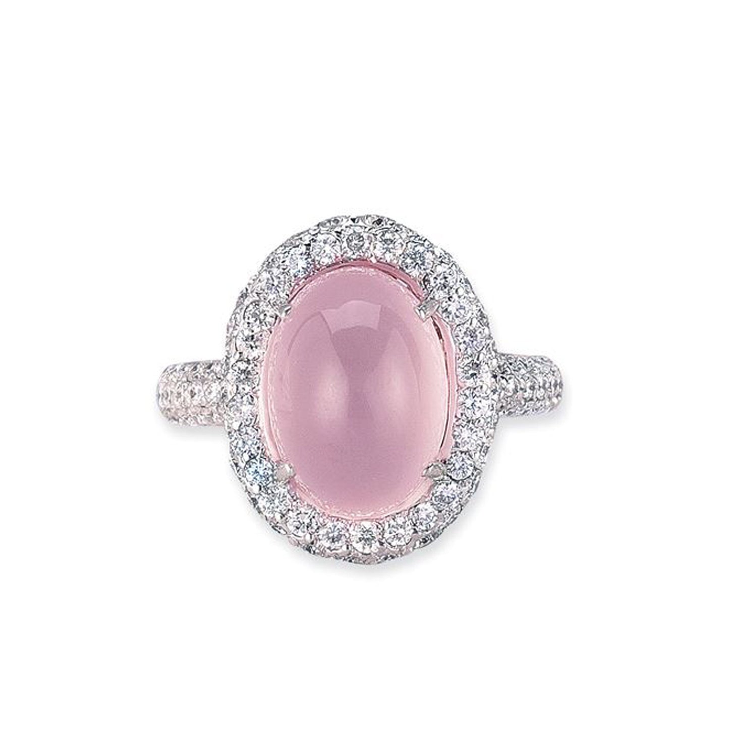 18K WHITE GOLD RING WITH DIAMONDS AND ROSE QUARTZ