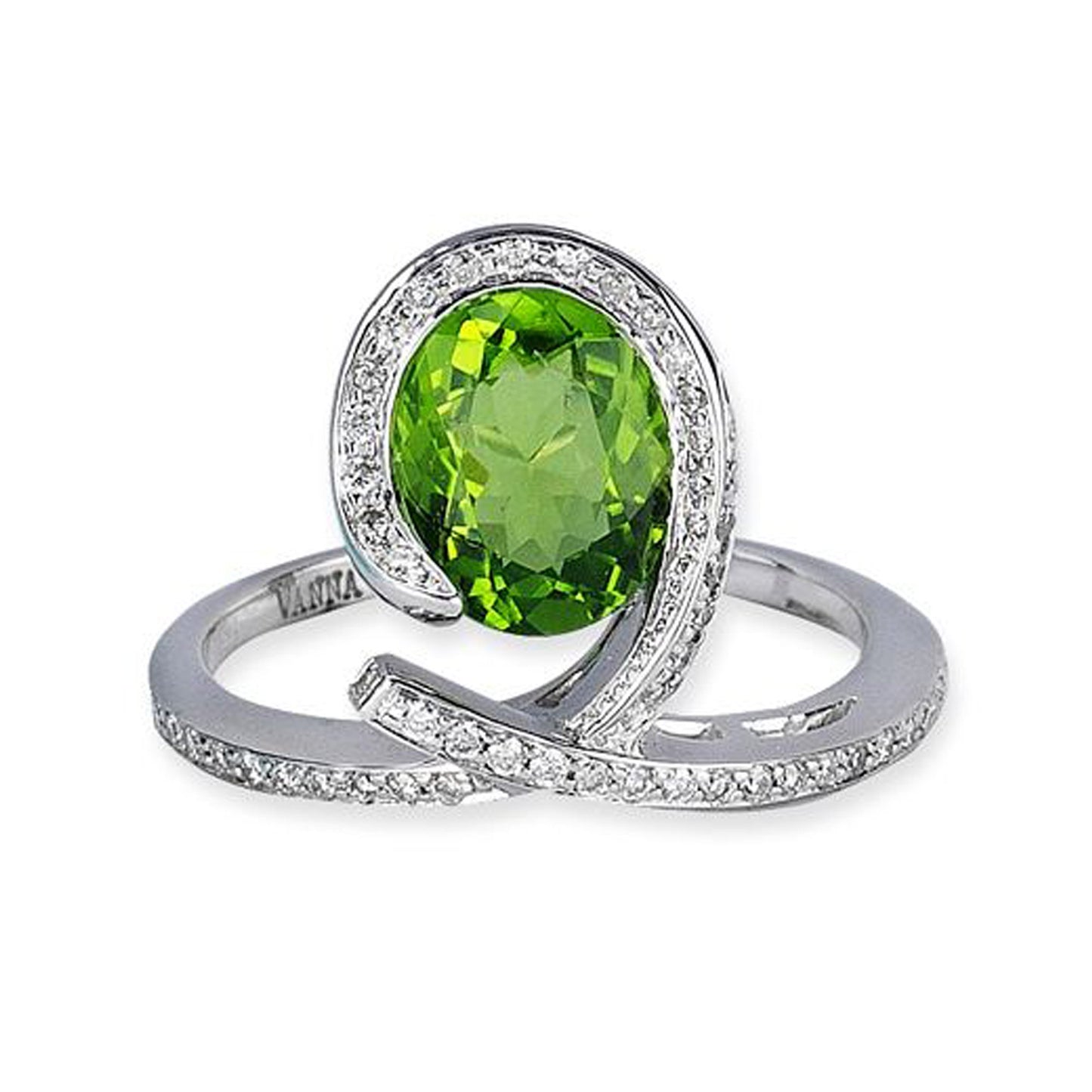 18K WHITE GOLD RING WITH DIAMONDS AND PERIDOT