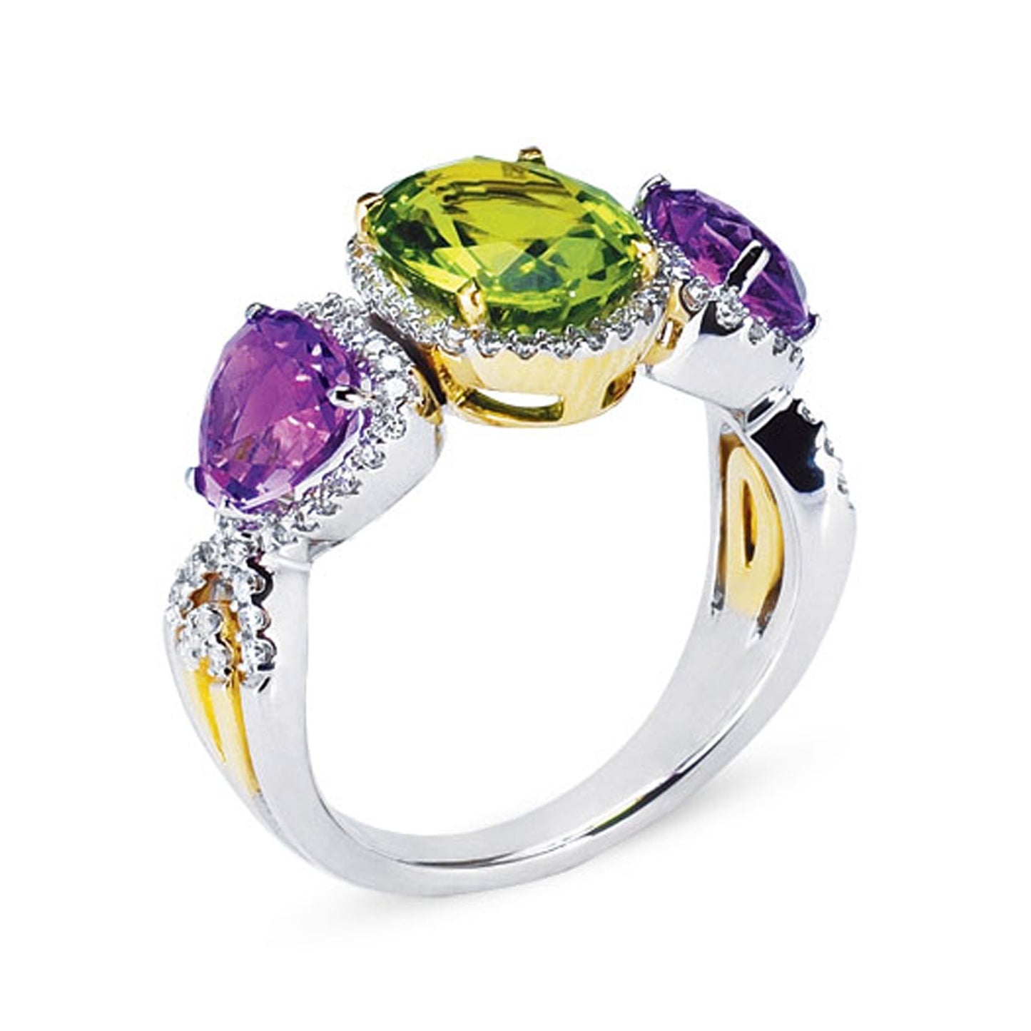 18K WHITE GOLD RING WITH DIAMONDS AND PERIDOT