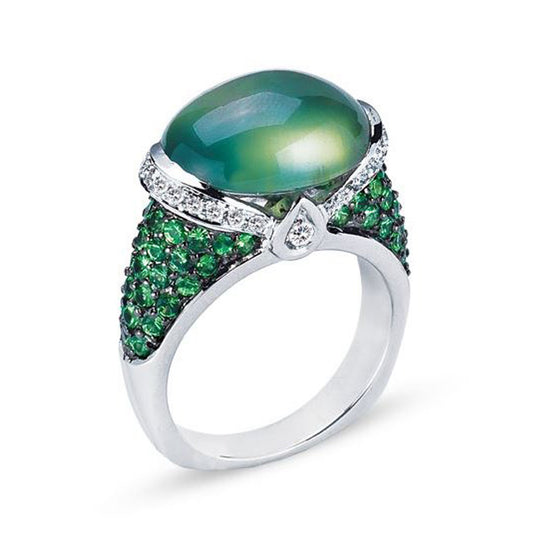 18K WHITE GOLD RING WITH DIAMONDS AND TSAVORITE