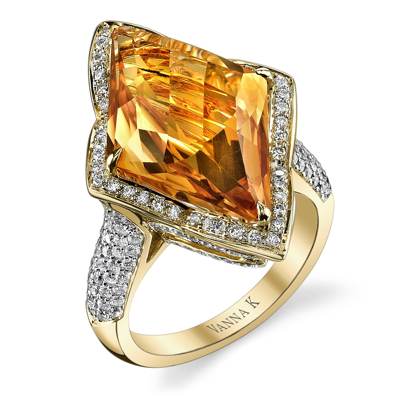 18K YELLOW GOLD FASHION DIAMOND AND CITRINE RING