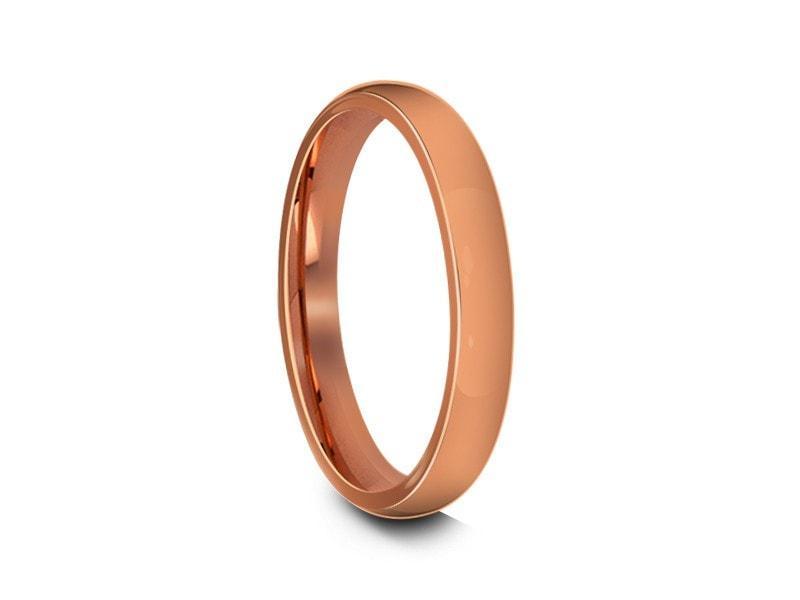 Tungsten Classic Wedding Band - High Polish - Rose Gold Plated - Engagement Ring - Dome Shaped - Comfort Fit   3mm - Vantani Wedding Bands