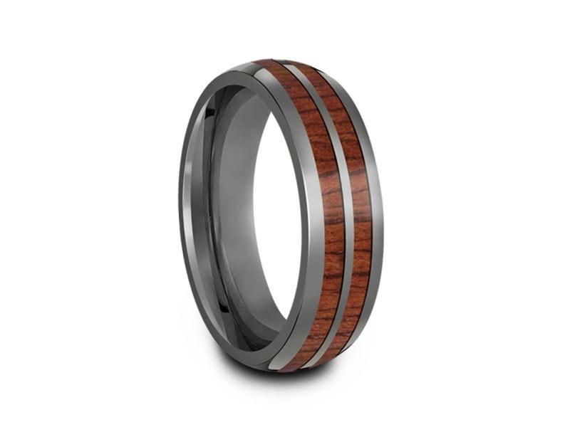 HAWAIIAN Double Koa Wood Row Inlay Tungsten Carbide Ring - Koa Wood Wedding Band - Double Wood Inlay - Engagement Band - Dome Shaped - Comfort Fit  6mm - Vantani Wedding Bands