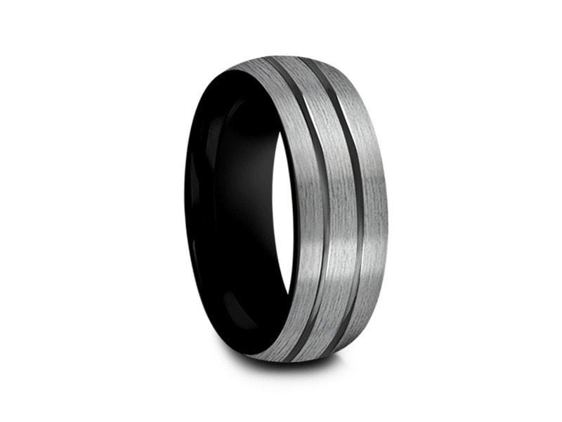 Black Gunmetal Tungsten Wedding Band - Brushed Gunmetal - Engagement Band - Dome Shaped - Comfort Fit  8mm - Vantani Wedding Bands