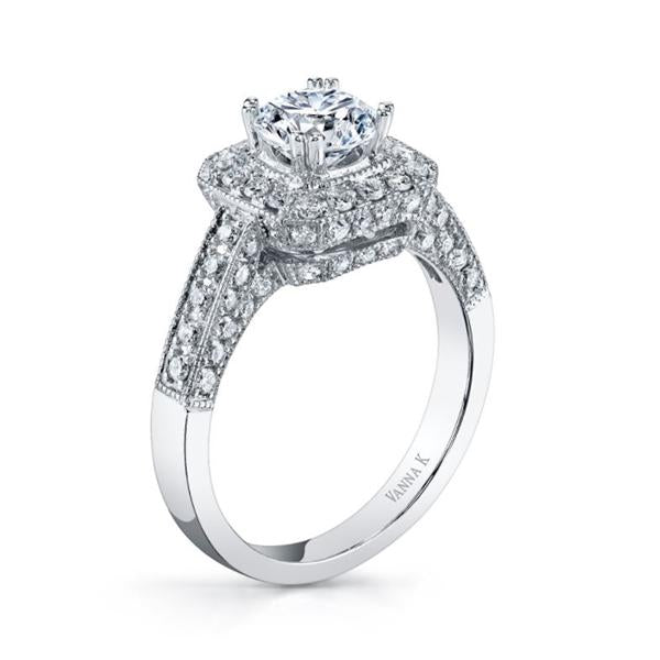 18K WHITE GOLD HALO DIAMOND ENGAGEMENT RING