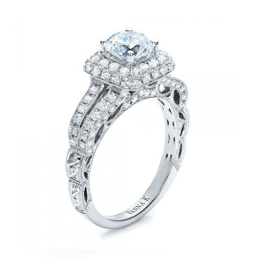 18K WHITE GOLD HALO DIAMOND ENGAGEMENT RING