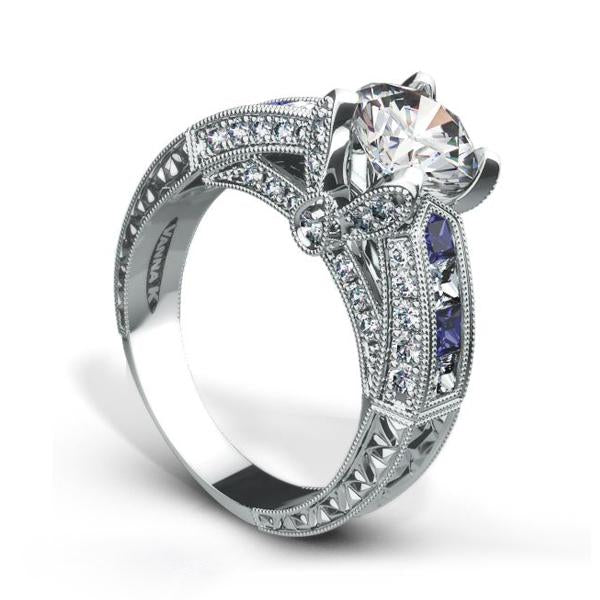 18K WHITE GOLD RING WITH DIAMONDS AND SAPPHIRES