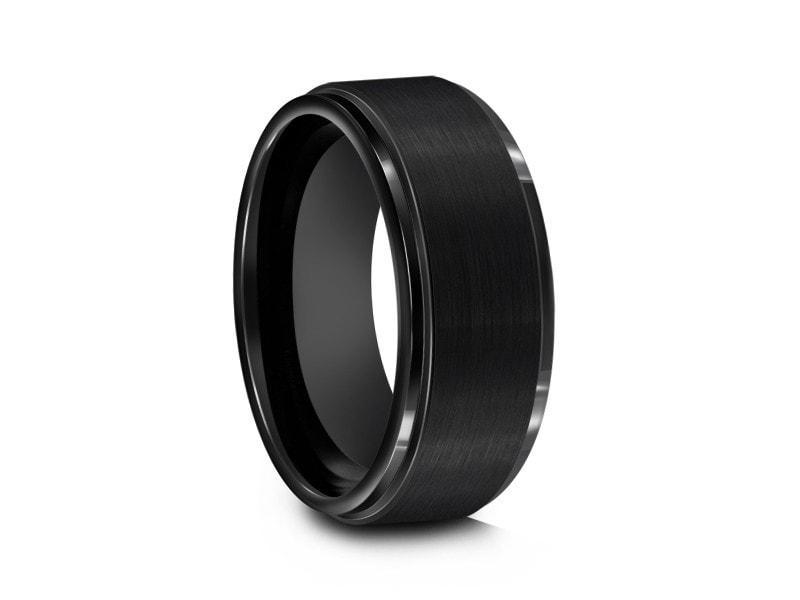 Brushed Tungsten Wedding Band - Black Engagement Ring - Anniversary - Ridged Shaped - Comfort Fit  8mm - Vantani Wedding Bands