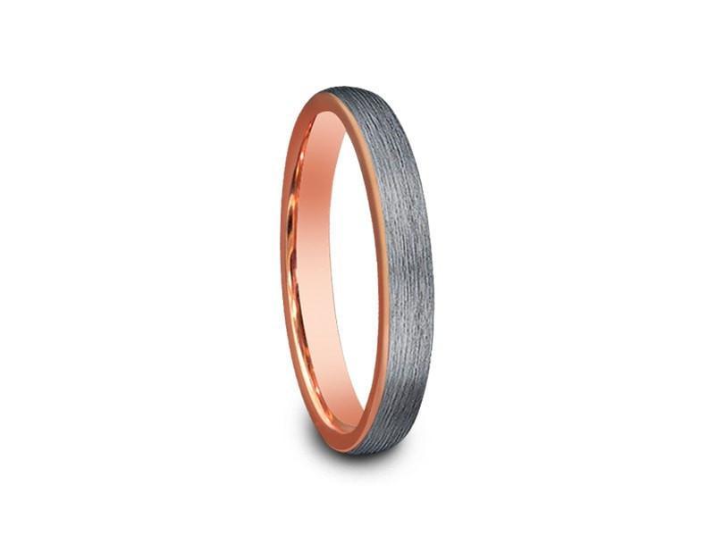 Rose Gold Tungsten Wedding Band - Brushed Polished - Engagement Ring - Two Tone - Dome Shaped - Comfort Fit  3mm - Vantani Wedding Bands