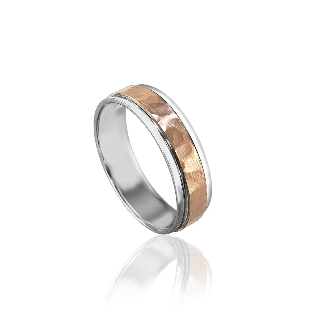 14K PINK/WHITE GOLD HAMMERED 6MM WEDDING BAND