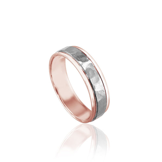 14K PINK/WHITE GOLD HAMMERED 6MM WEDDING BAND