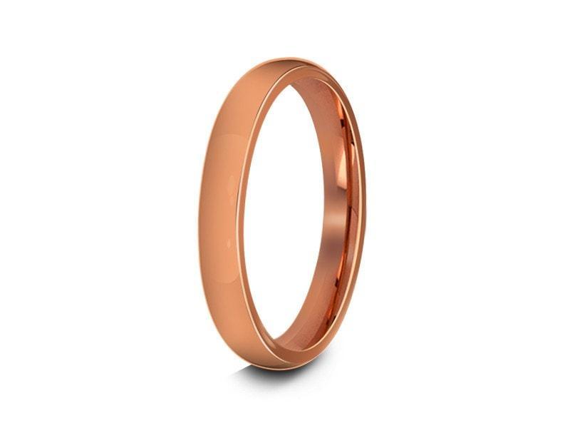 Tungsten Classic Wedding Band - High Polish - Rose Gold Plated - Engagement Ring - Dome Shaped - Comfort Fit   3mm - Vantani Wedding Bands