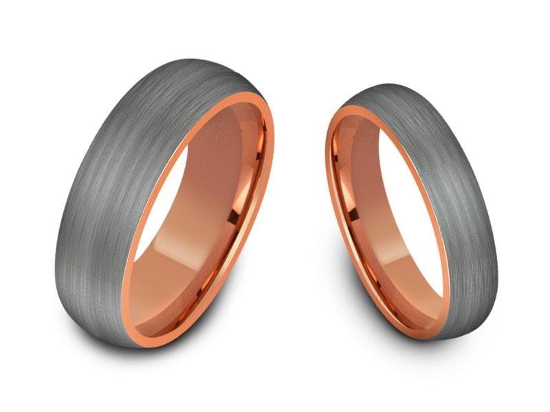 Tungsten Matching Wedding Band Set - Matching Bands - His/Hers - Engagement Ring Set - Two Tone Bands - Dome Shaped - Comfort Fit  6mm/8mm - Vantani Wedding Bands