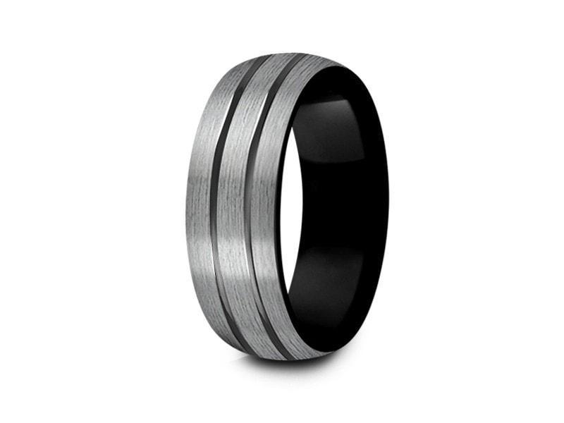 Black Gunmetal Tungsten Wedding Band - Brushed Gunmetal - Engagement Band - Dome Shaped - Comfort Fit  8mm - Vantani Wedding Bands