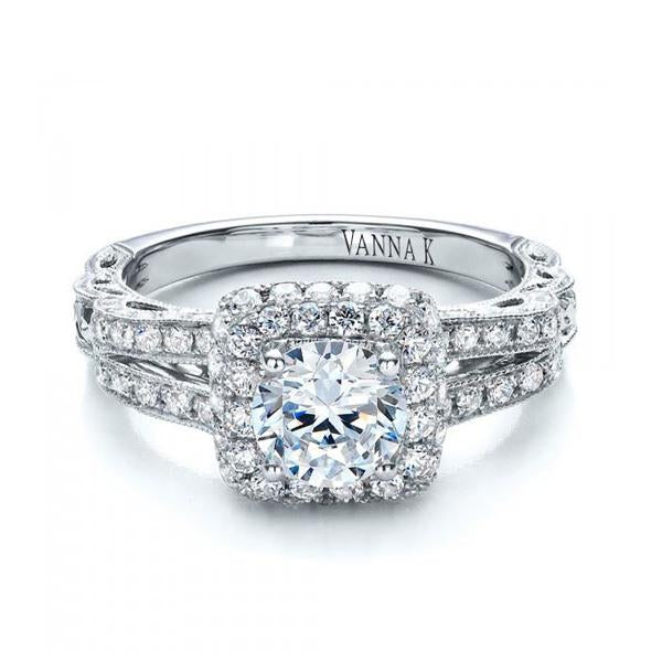 18K WHITE GOLD HALO DIAMOND ENGAGEMENT RING