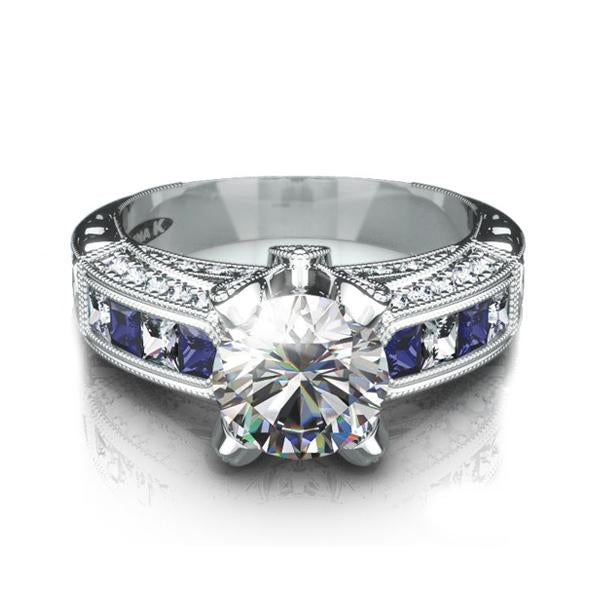 18K WHITE GOLD RING WITH DIAMONDS AND SAPPHIRES