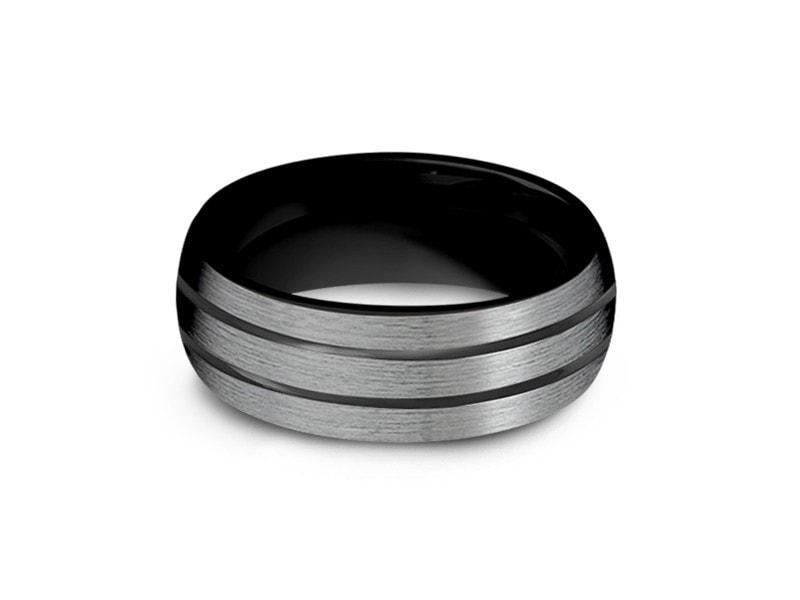 Black Gunmetal Tungsten Wedding Band - Brushed Gunmetal - Engagement Band - Dome Shaped - Comfort Fit  8mm - Vantani Wedding Bands