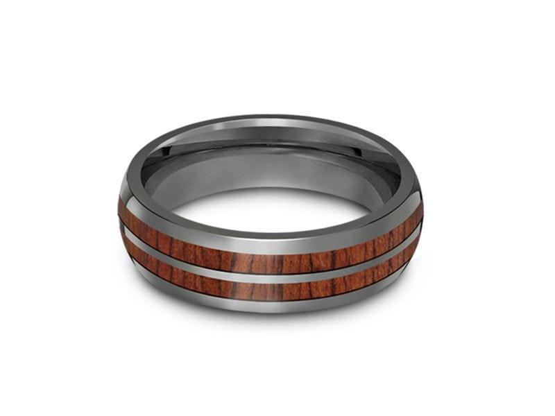 HAWAIIAN Double Koa Wood Row Inlay Tungsten Carbide Ring - Koa Wood Wedding Band - Double Wood Inlay - Engagement Band - Dome Shaped - Comfort Fit  6mm - Vantani Wedding Bands