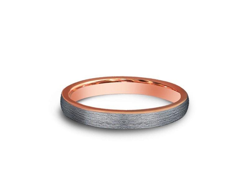 Rose Gold Tungsten Wedding Band - Brushed Polished - Engagement Ring - Two Tone - Dome Shaped - Comfort Fit  3mm - Vantani Wedding Bands