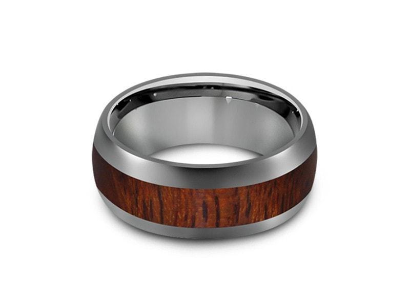 HAWAIIAN Koa Wood Inlay Tungsten Carbide Ring - Koa Wood Wedding Band - Engagement Ring - Dome Shaped - Comfort Fit  8mm - Vantani Wedding Bands