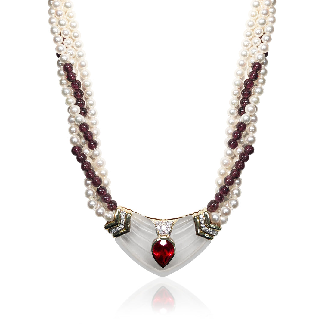 Four strand pearl and garnet necklace