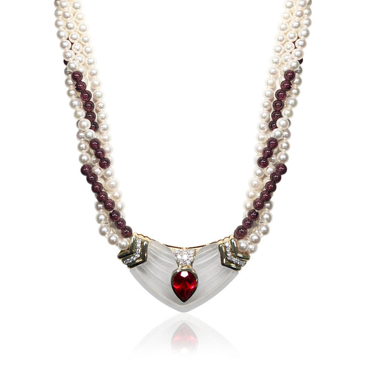 Four strand pearl and garnet necklace