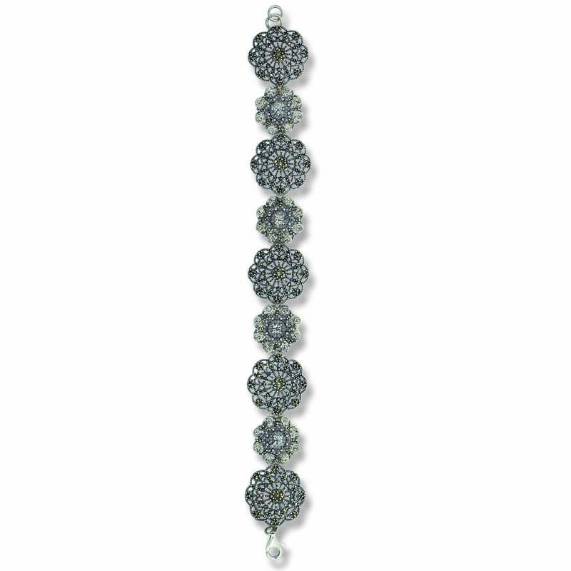 STERLING SILVER BRACELET WITH MARCASITE AND CRYSTALS